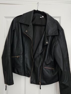 "JUST MARRIED" Black Faux Leather Moto Jacket